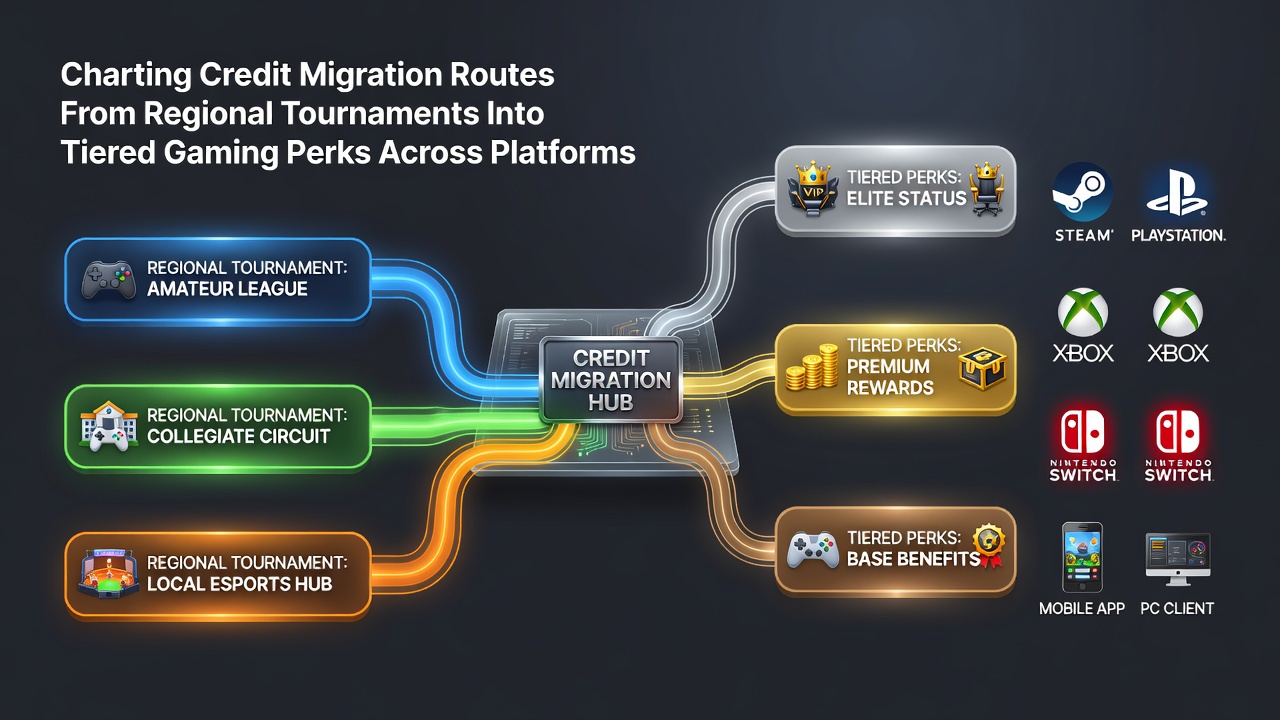 Flowchart illustrating tier progression from regional credits to elite platform perks