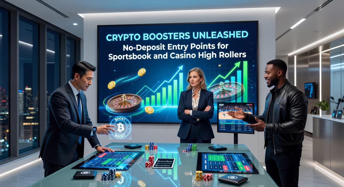 Casino high roller at a virtual crypto table, activating a no-deposit booster for baccarat and roulette