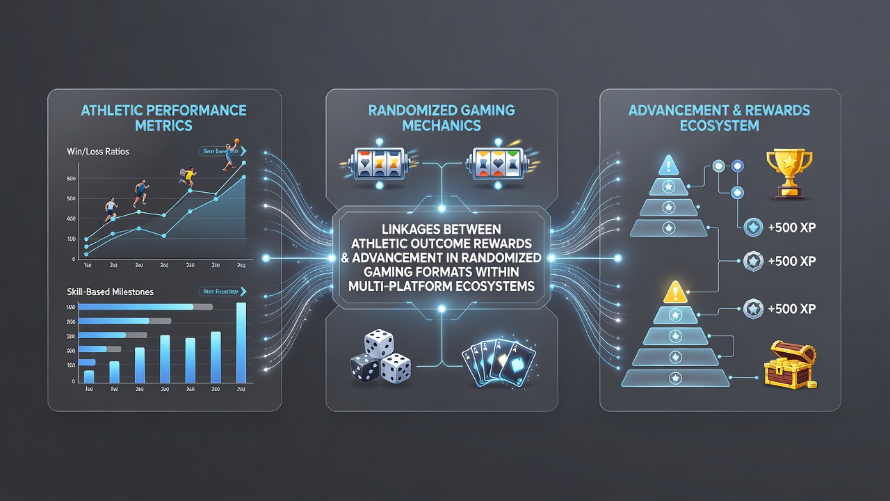 Data visualization of reward pathways linking athletic outcomes to randomized gaming advancements on multi-service platforms