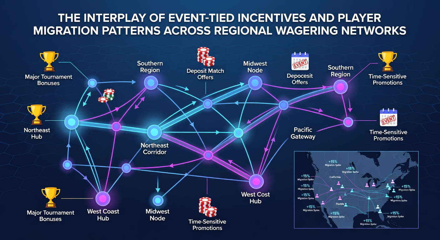 Data visualization of player migration flows between regional networks during event periods