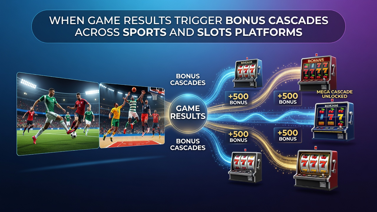 Dashboard view of cascading bonus credits moving between sports betting and slot game interfaces